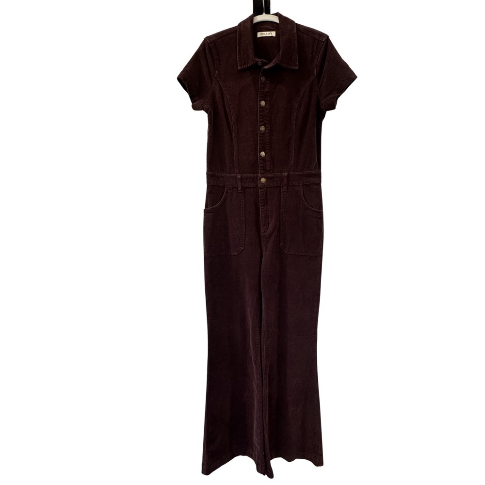 Rolla’s Corduroy Jumpsuit Burgundy 70s Retro Wide Leg Utility Boho Chic - Picture 2 of 12